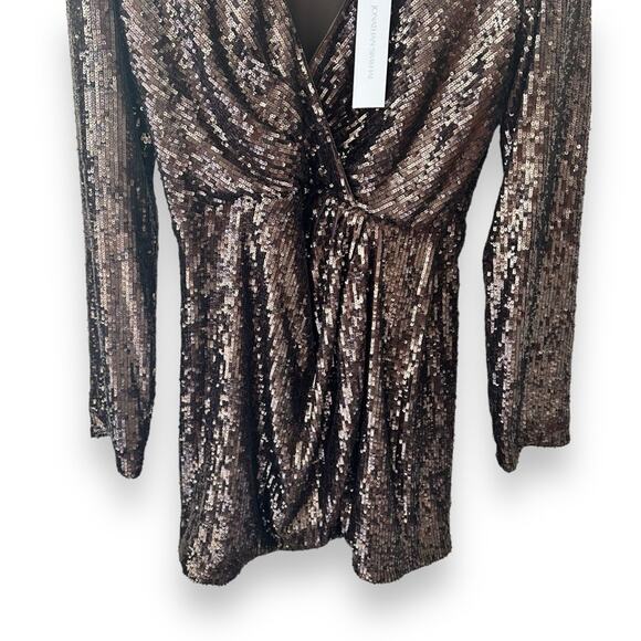 NWT Jonathan Simkhai Monty Hammered Sequins Blazer Dress Sable 6 Women’s - Picture 4 of 10